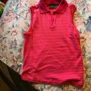 Erika Petite Pink and White Striped Sleeveless Polo Shirt Size LargeP